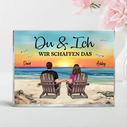 Paar am Meer - Acrylblock mit 2 Personen und Text Geschenk für Paar