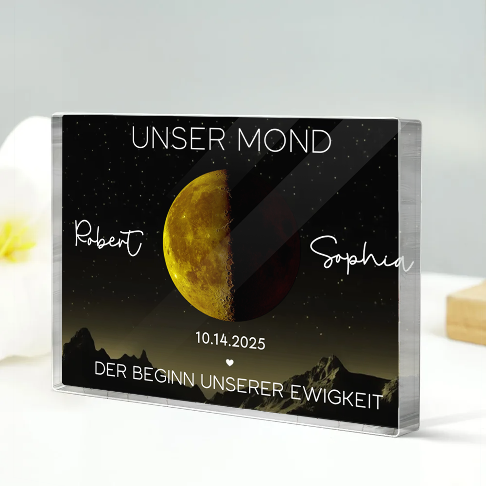 Unser Mond-Personaliserter Acrylblock mit goldenem Mond Geschenk für Paar