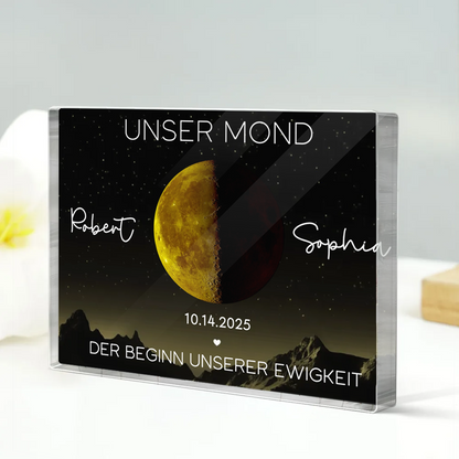 Unser Mond-Personaliserter Acrylblock mit goldenem Mond Geschenk für Paar