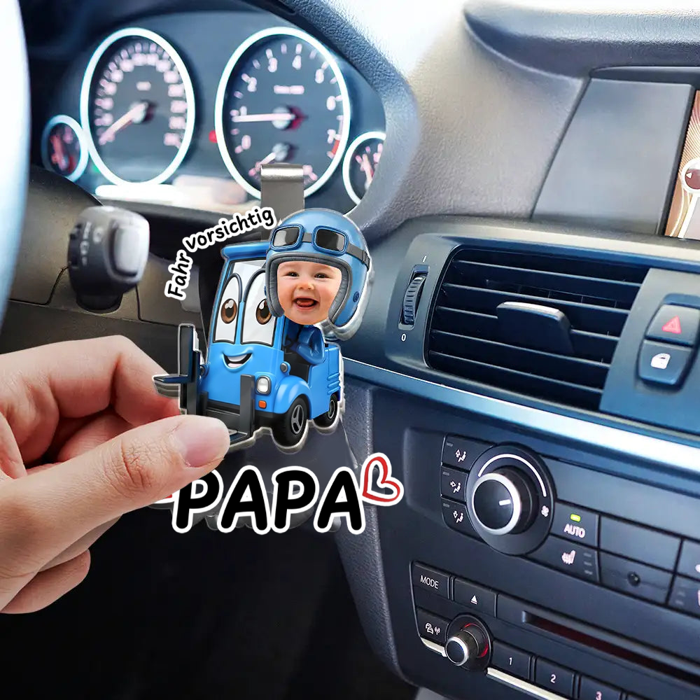 Kind und Niedliche Rennwagen-Sonnenblendenclip mit Foto "Fahr Vorsichtig, Papa"