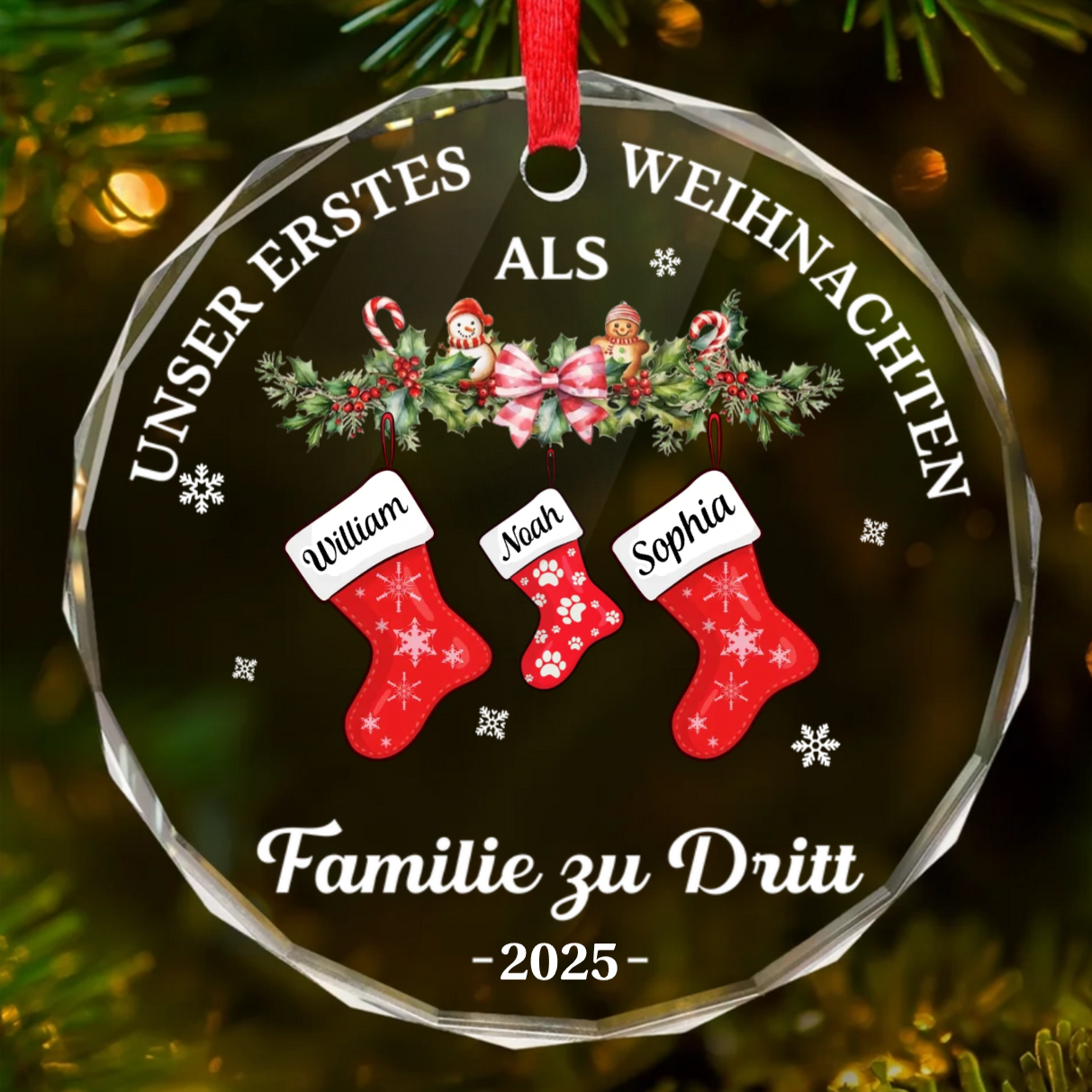 Erstes Weihnachten als Familie zu... Peronalisierter Glasanhänger Christbaumschmuck