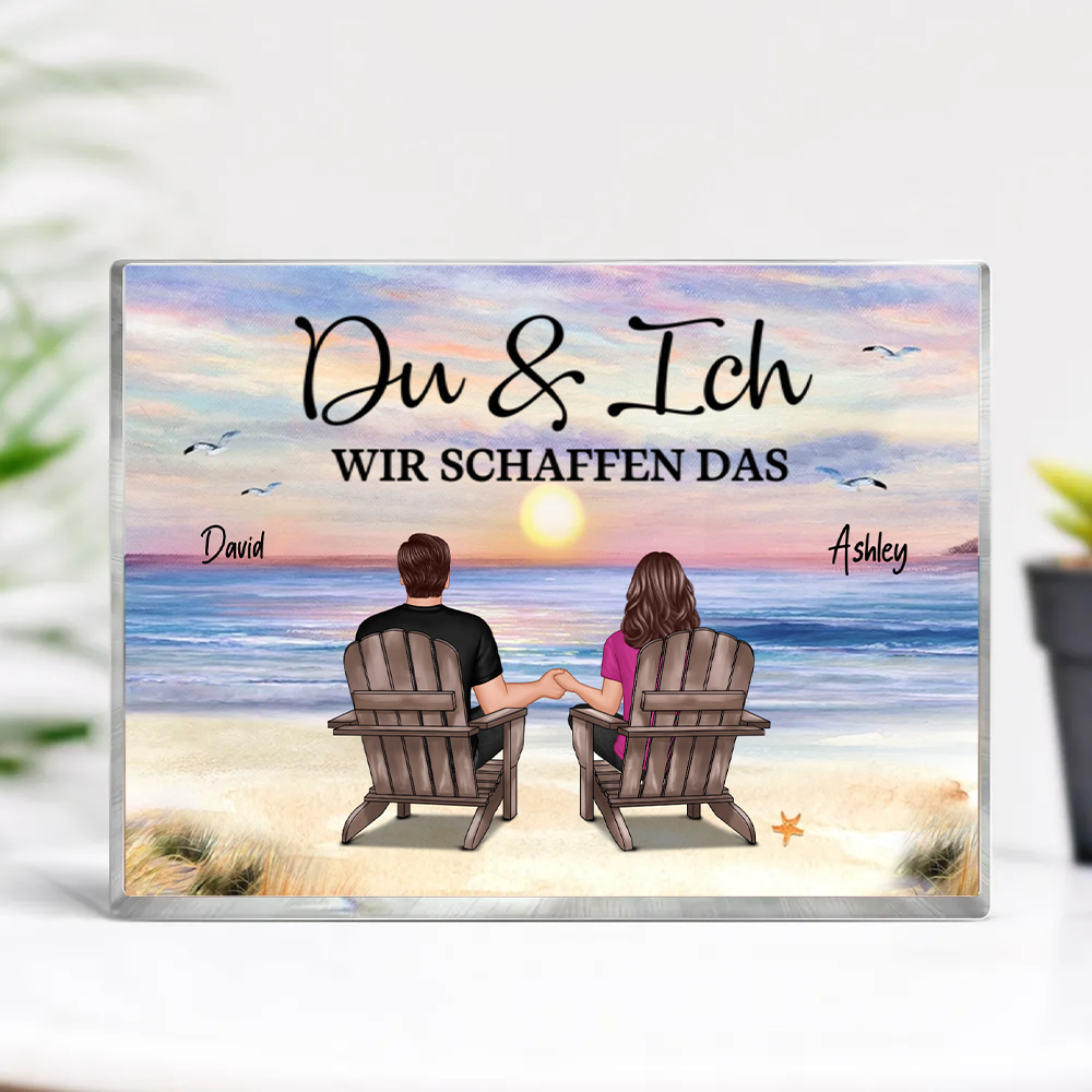 Paar am Meer - Acrylblock mit 2 Personen und Text Geschenk für Paar