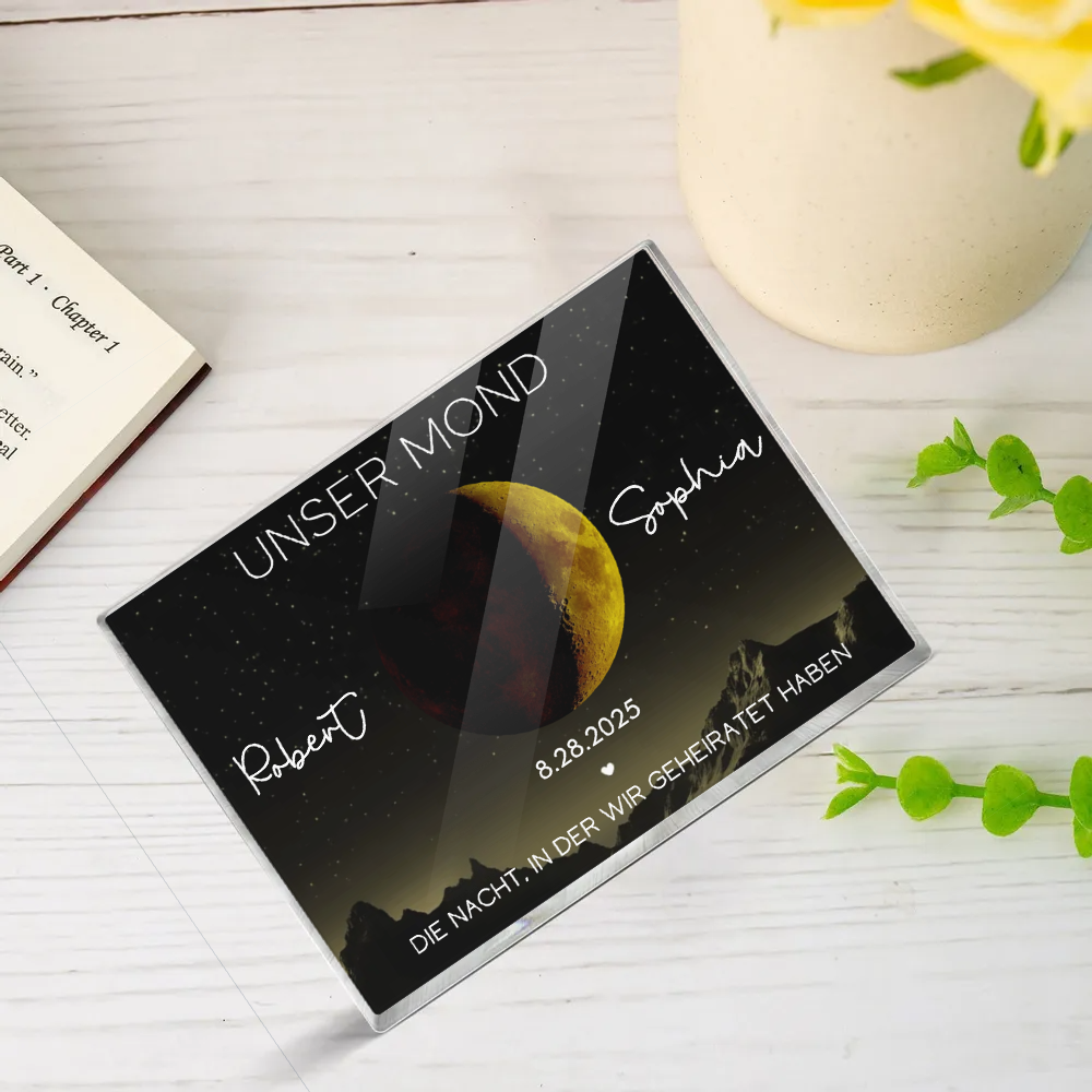 Unser Mond-Personaliserter Acrylblock mit goldenem Mond Geschenk für Paar
