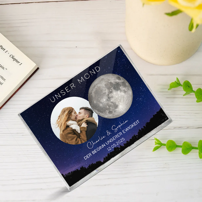 Unser Mond-Personaliserter Acrylblock mit Mondphase und Foto Geschenk für Paar