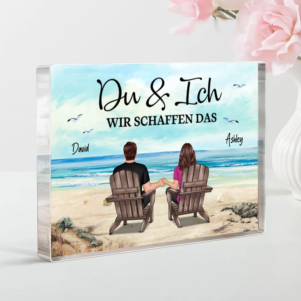Paar am Meer - Acrylblock mit 2 Personen und Text Geschenk für Paar