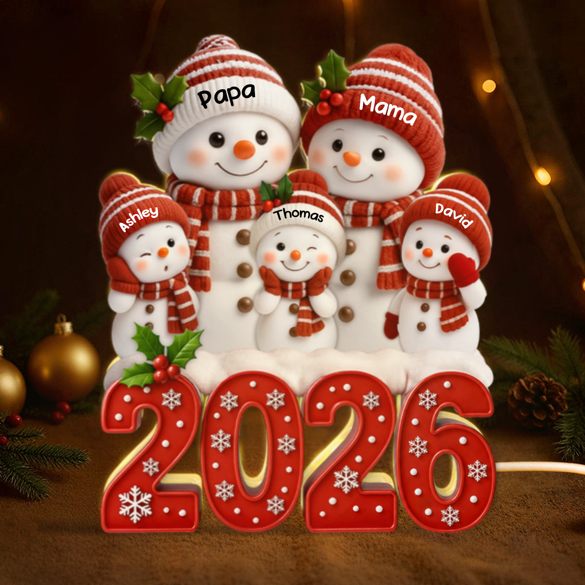 Personalisierte LED-Lichtbox für die Familie – Weihnachtsmotiv 2026 mit Namen