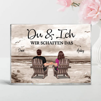 Paar am Meer - Acrylblock mit 2 Personen und Text Geschenk für Paar