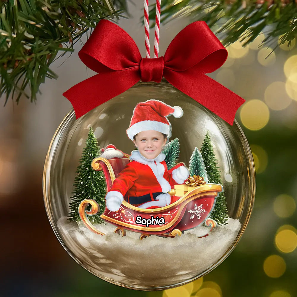 Personalisierte 3D-Acrylkugel mit Foto – Baby oder Kind im Schlitten