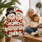 Personalisierter Holz-Weihnachtsanhänger mit Namen – Schneemannfamilie