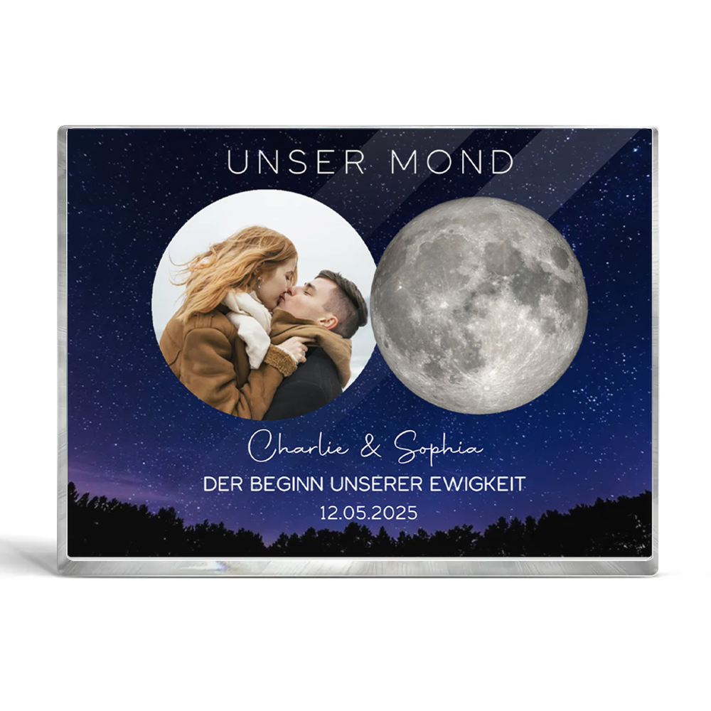 Unser Mond-Personaliserter Acrylblock mit Mondphase und Foto Geschenk für Paar