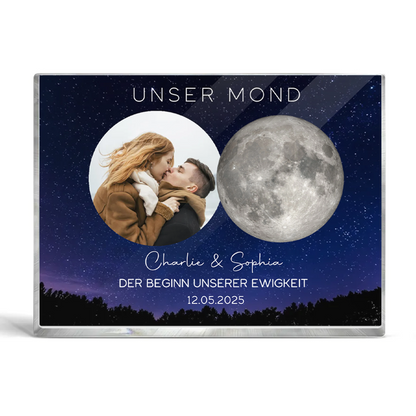 Unser Mond-Personaliserter Acrylblock mit Mondphase und Foto Geschenk für Paar