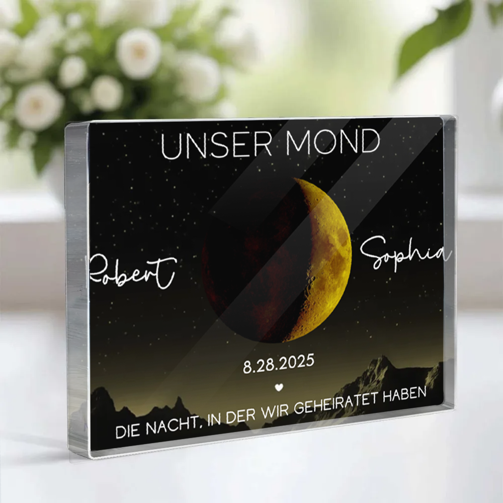 Unser Mond-Personaliserter Acrylblock mit goldenem Mond Geschenk für Paar