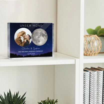Unser Mond-Personaliserter Acrylblock mit Mondphase und Foto Geschenk für Paar