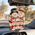 Personalisierter Holz-Weihnachtsanhänger mit Namen – Schneemannfamilie