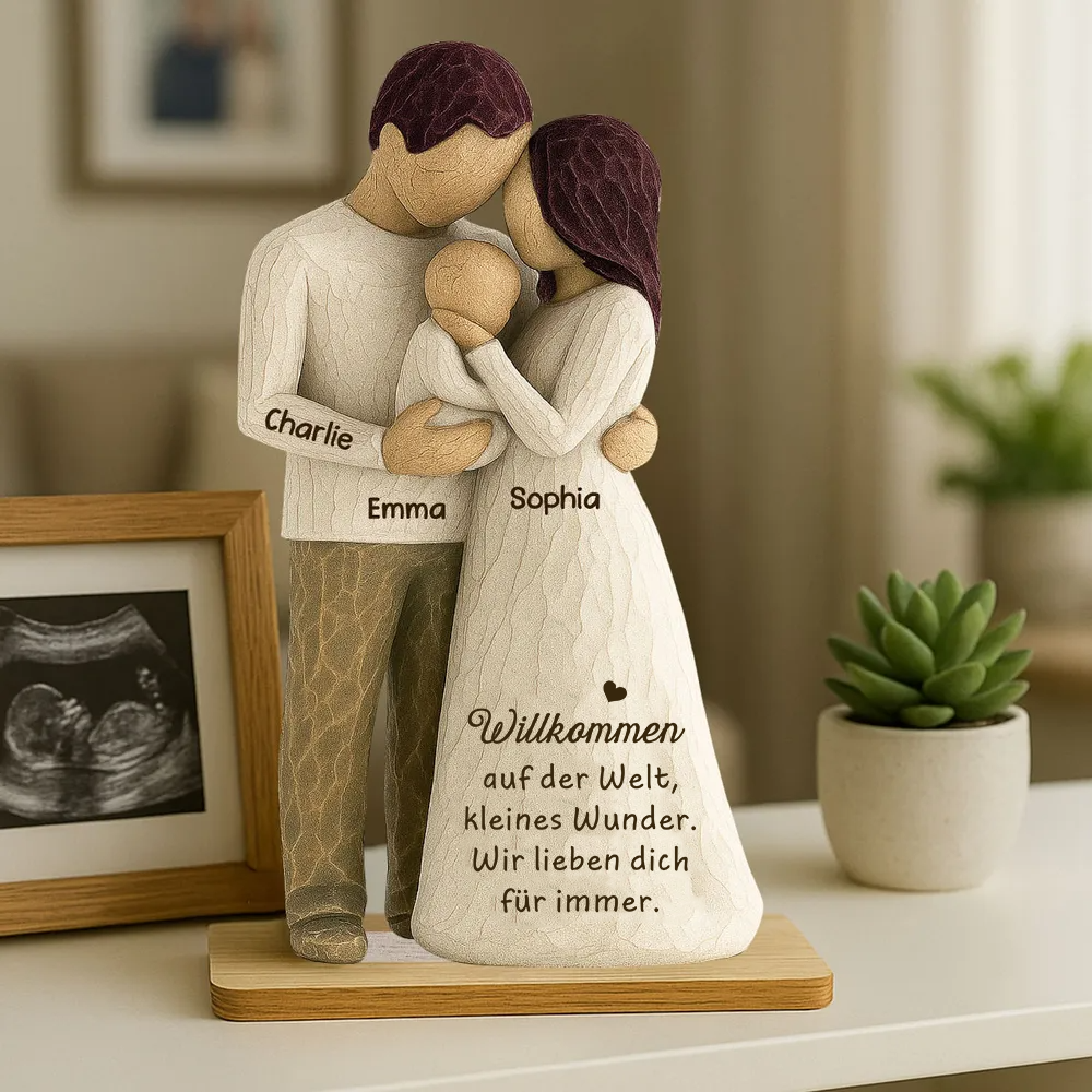 Eltern mit Baby - Personalisierter Holzaufsteller mit Gravur Geschenk für frischgebackene Papa und Mama