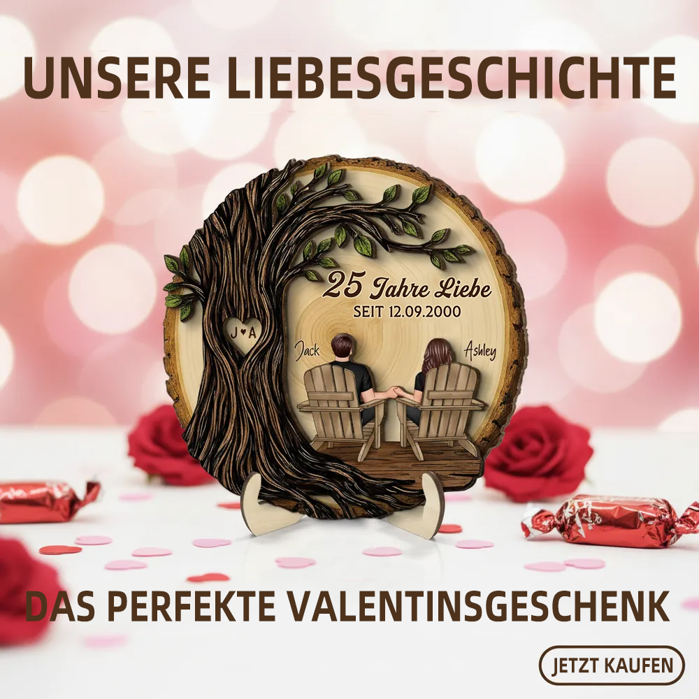 Paar unter Baum- Personalisierte Holzaufsteller mit Jahr, Nummer und Spruch Geschenke zum Jahrestag
