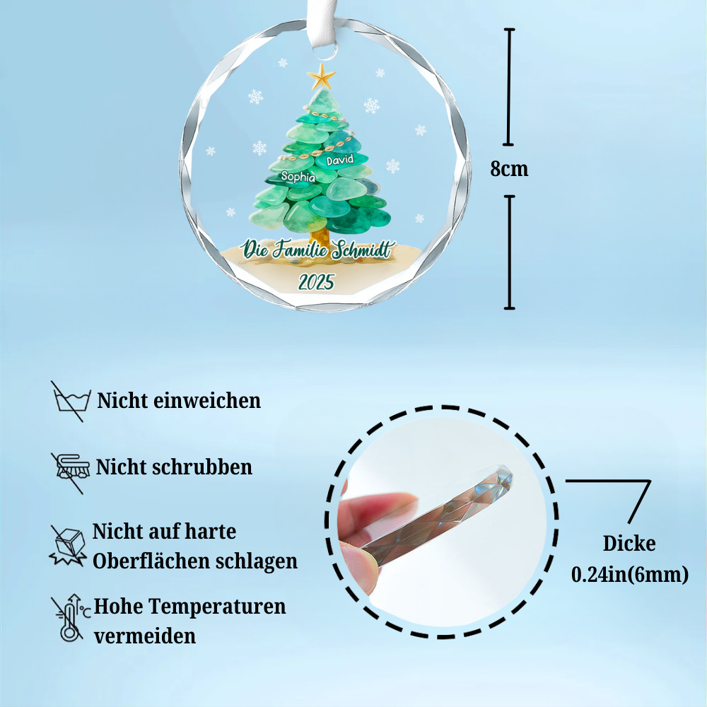 Personalisiertes Glasornament mit Meerglasmotiv Christbaumschmuck mit Tannenbaummotiv