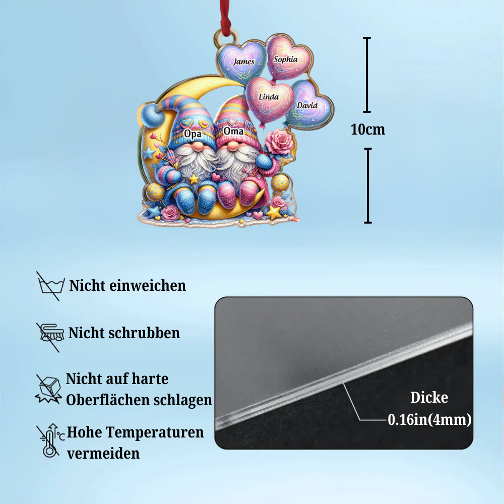 Personalisierter Weihnachtsanhänger mit Zwergenpaar – Bis zu 10 Namen anpassbar