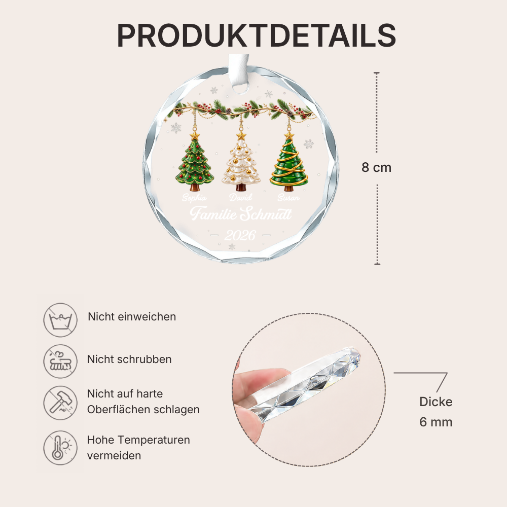 Personalisierter Glas-Weihnachtsanhänger – Weihnachtsbäume-Motiv