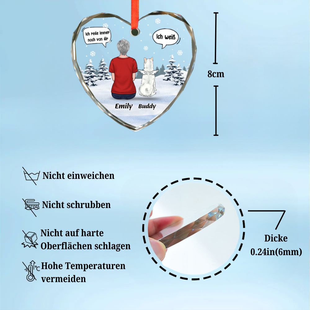 Personalisierter Glasanhänger Christbaumschmuck mit Hund und Katze Trauergeschenk für Haustiere