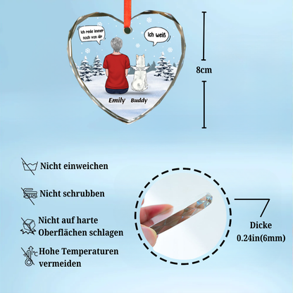 Personalisierter Glasanhänger Christbaumschmuck mit Hund und Katze Trauergeschenk für Haustiere