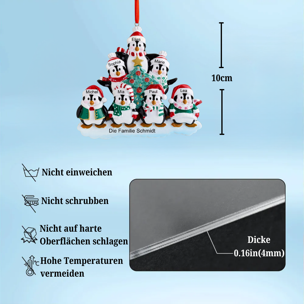 Winterpinguin-Familie Personalisierte Weihnachtsdekoration mit 2- 9 Namen