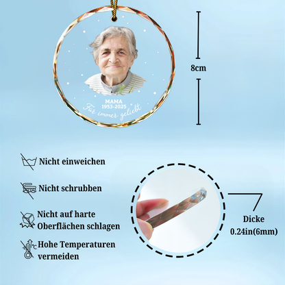 Personalisierter Glasornament mit Foto – Christbaumschmuck Erinnerung an einen geliebten Menschen