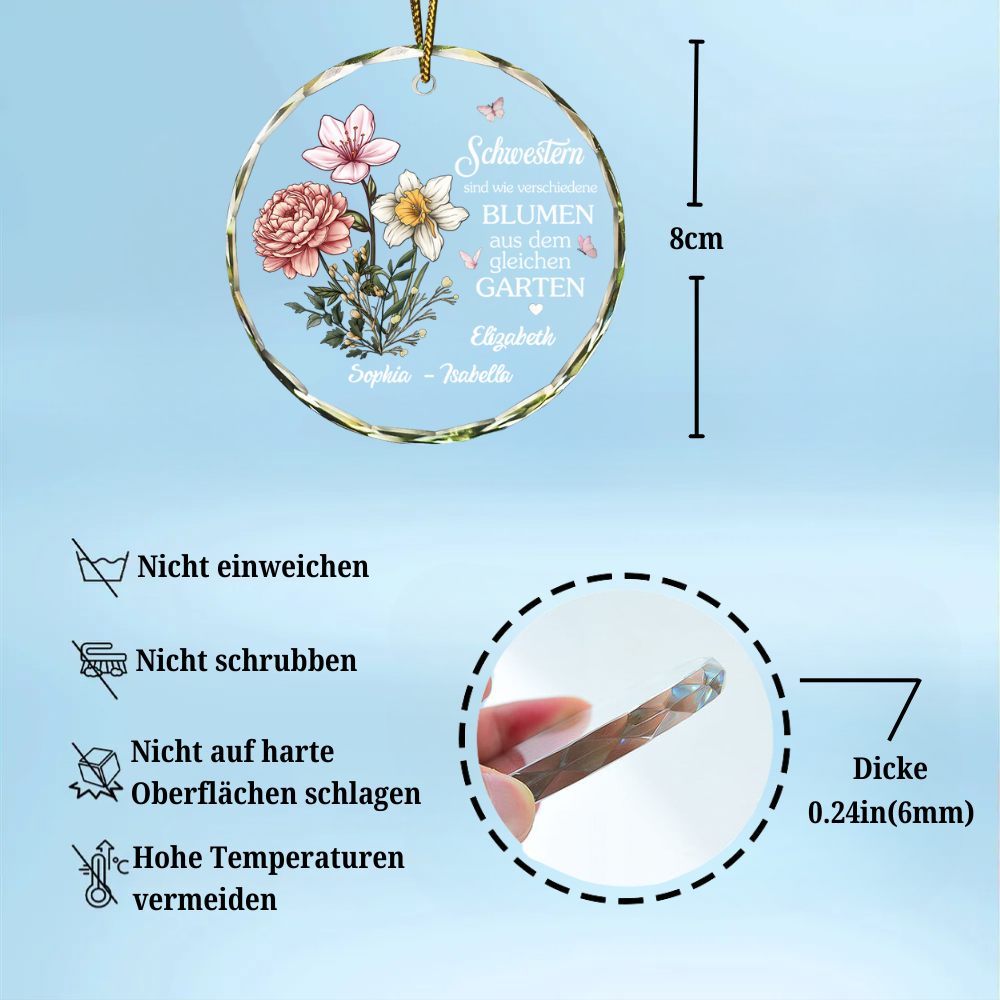 Personalisiertes Glasornament mit Geburtsblumen Christbaumschmuck für Schwester und Freunde