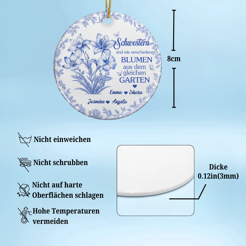 Personalisierter Keramikanhänger mit Geburtsblumen – Für Schwestern & Beste Freundinnen
