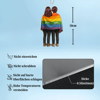 Acrylanhänger mit Regenbogenfahne und Namen Geschenk für LGBT-Paar