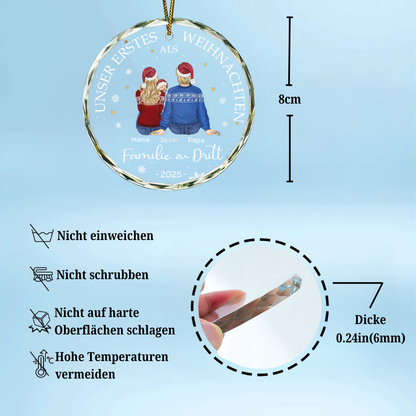 Unser Erstes Weihnachten als Familie zu...Personalisierter Glasornament Christbaumschmuck mit Baby, Hund und Katze