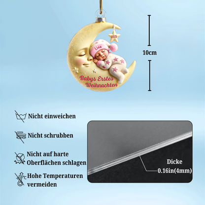 Babys erstes Weihnachten – Personalisierter Acryl-Anhänger „Baby auf Mond“