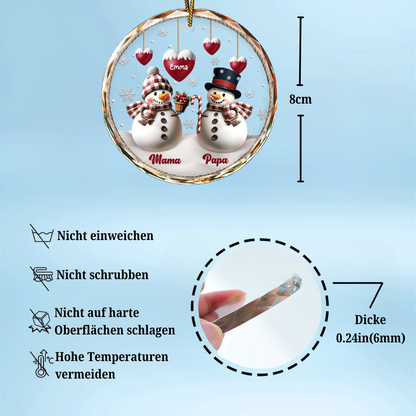 Schneemann mit Namen Weihnachtsbaumschmuck Glasornament für Eltern oder Großeltern