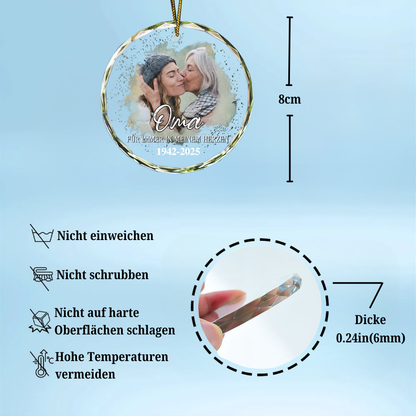 Glasornament mit Foto und Text Personalisierter Christbaumschmuck zur Trauer