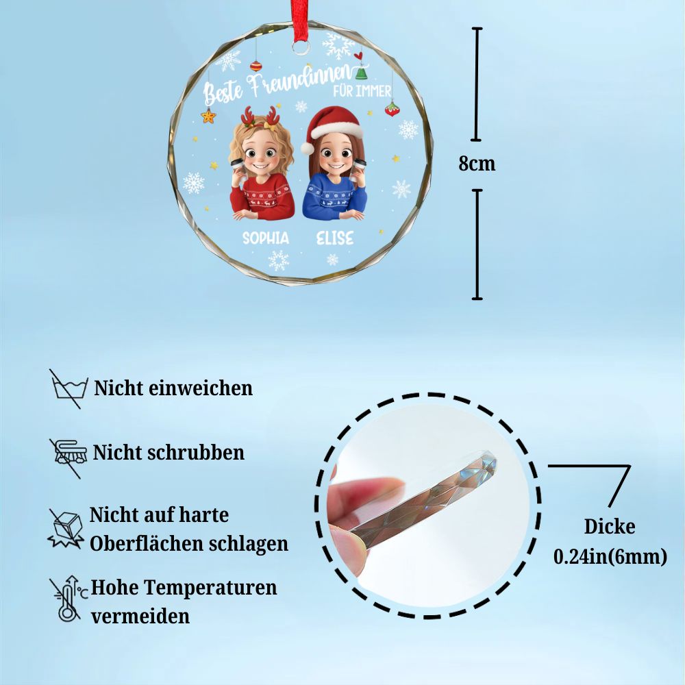 Personalisierter Glas-Ornament „Beste Freundinnen“  Christbaumschmuck mit Gravur
