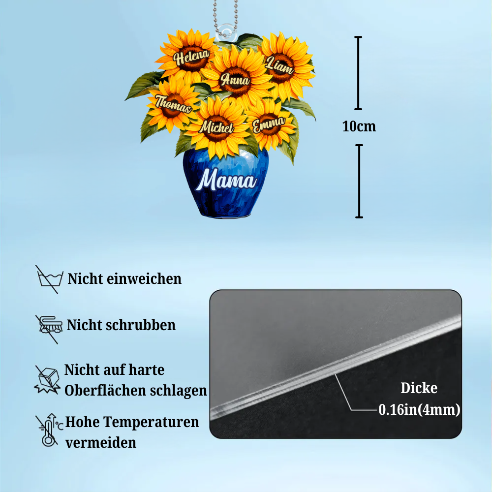 Sonnenblumen und Vase-Personalisierter Anhänger für Mama und Oma