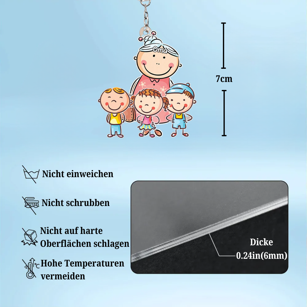 Cartoon Oma und Kinder Personalisierter Acryl-Schlüsselanhänger