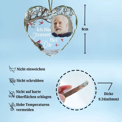 Personalisierter Glasanhänger in Herzform mit Foto Trauergeschenk