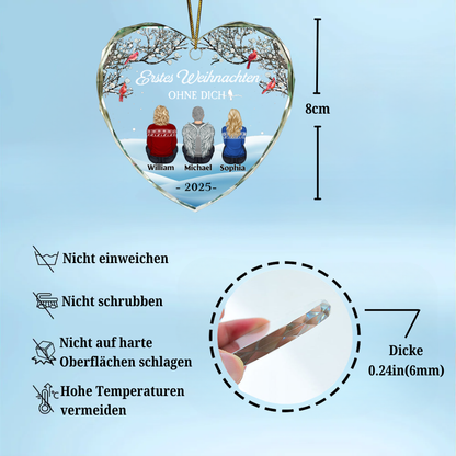 Glasornament in Herzform-Erstes Weihnachten ohne dich-Christbaumanhänger zur Trauer