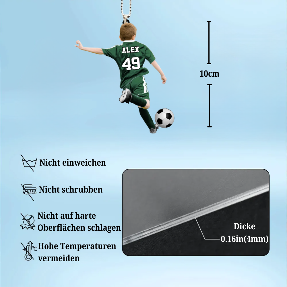 Fußballkind-Personalisierter Autoanhänger aus Acryl Geschenk für Junge