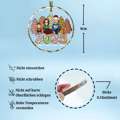 2025 Familie Kuchen & Keksbäume Personalisierter Glasornament Christbaumschmuck mit Eltern, Kinder und Haustiere