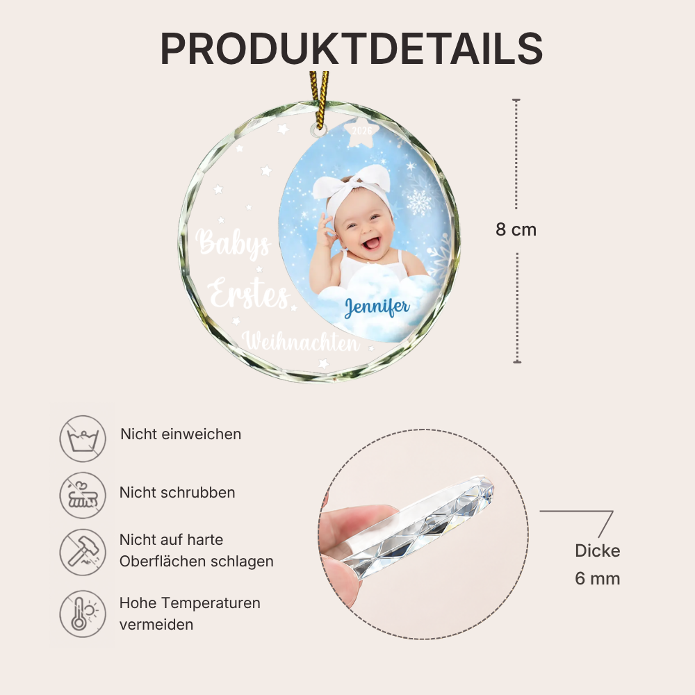 Personalisierter Glas-Weihnachtsanhänger mit Foto - Babys erstes Weihnachten