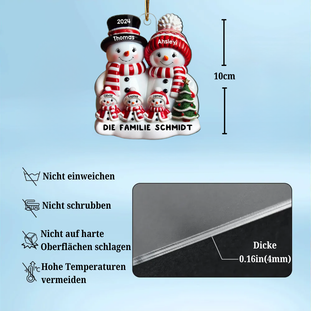 Schneemann-Familie Glanzeffekt Weihnachtsdekoration – Personalisierter Acrylanhänger