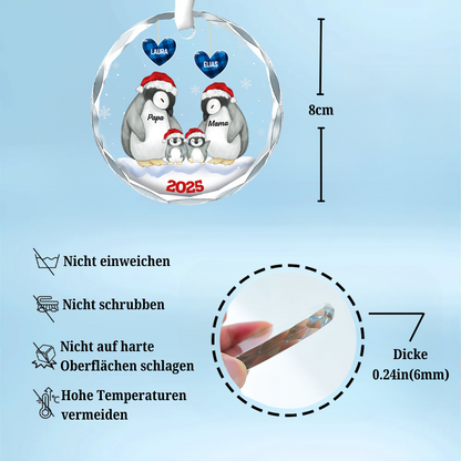 Pinguin-Familie  Personalisierter Glasanhänger Christbaumschmuck