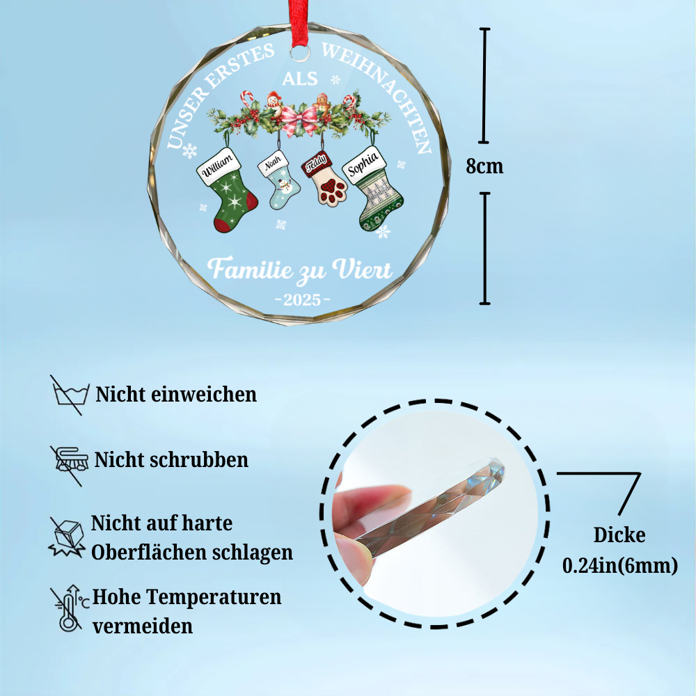 Erstes Weihnachten als Familie zu... Peronalisierter Glasanhänger Christbaumschmuck