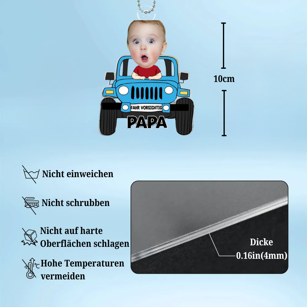 Fahr Vorsichtig Foto Anhänger mit Gesichtsausschnitt