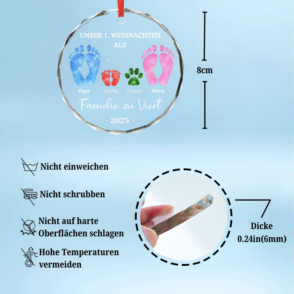 „Erstes Weihnachten als Familie zu viert“-Fußabdruck-Ornament Christbaumschmuck für Baby