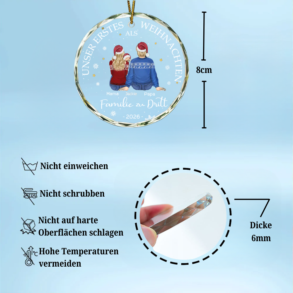 Unser Erstes Weihnachten als Familie zu...Personalisierter Glasornament Christbaumschmuck mit Baby, Hund und Katze