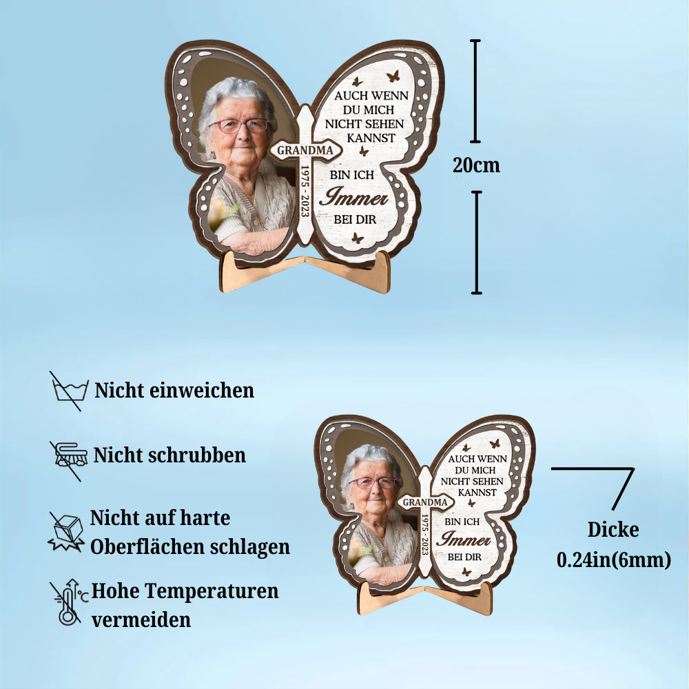 Kreuz und Schmetterling-Foto Holzplakettte Trauer Geschenk