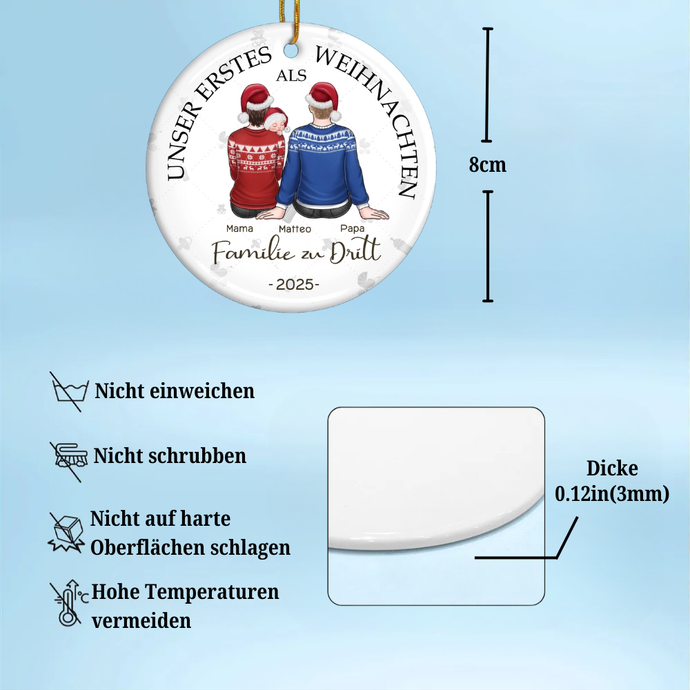 Personalisierter Keramik-Anhänger „Unser erstes Weihnachten zu dritt“